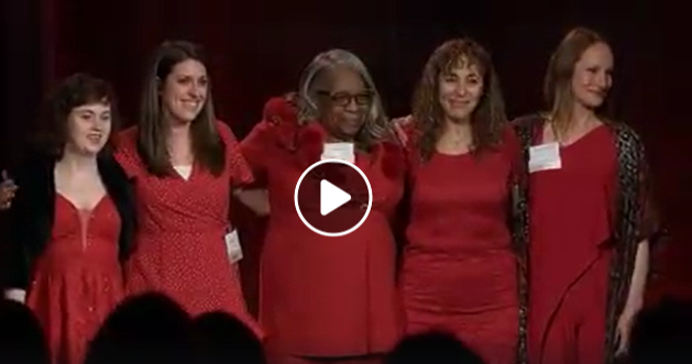 2020 Go Red for Women Survivors (left to right): Myranda Chicos, Laura Lee Jensen, Bruna James, Adela Alvarez, and Margaret Duden. Click on photo to watch video.